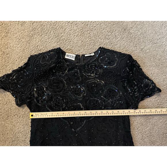EUC Vintage 90’s Sweetlo Black Beaded Silk Dress Size XL Gatsby Romantic Holiday - Picture 12 of 14